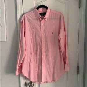 Ralph Lauren buttons down Shirt pink sz 16 1/2 logo pony embroidered classic fit